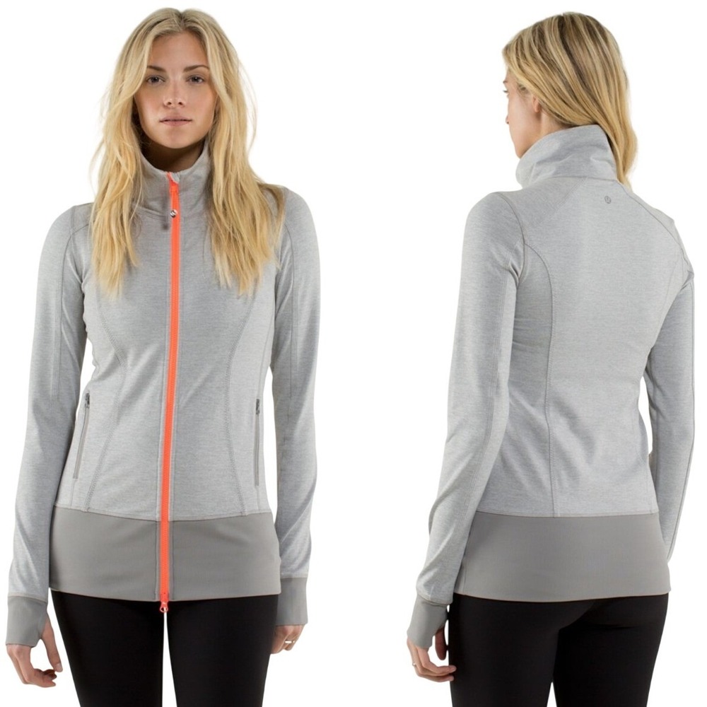 Lululemon Nice Asana Jacket Gray with Neon Orange Zipper Size 4